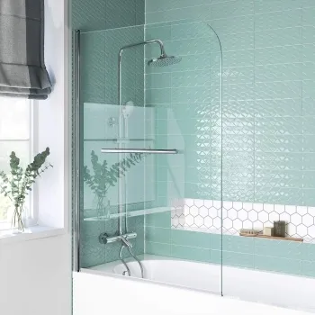 Geneva Easy Clean 6mm Bath Screen with Towel Rail - 800mm
