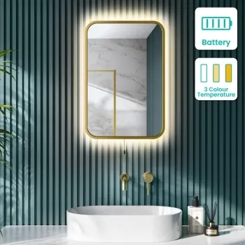 Mila Battery Operated Brushed Brass Backlit Illuminated LED Mirror 600x400mm