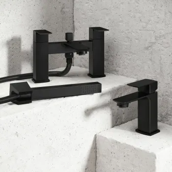 Mersey Matt Black Basin & Shower Bath Mixer Tap Set