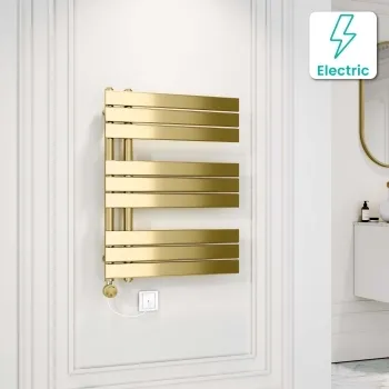 Seville Electric Brushed Brass Designer Flat Panel Heated Towel Rail 800x600mm