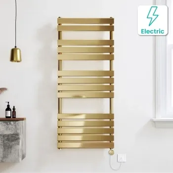 Santorini Electric Brushed Brass Flat Panel Heated Towel Rail 1400x600mm