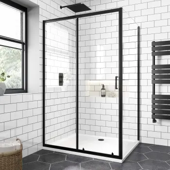 London Matt Black 6mm Sliding Shower Enclosure 1100x900mm