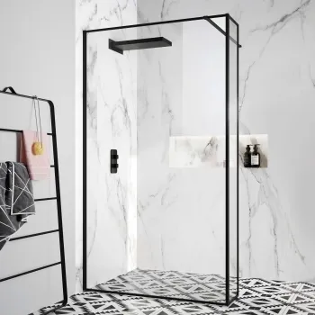 Munich Matt Black Framed 8mm Wet Room Shower Glass 1200mm & 250mm Return Panel