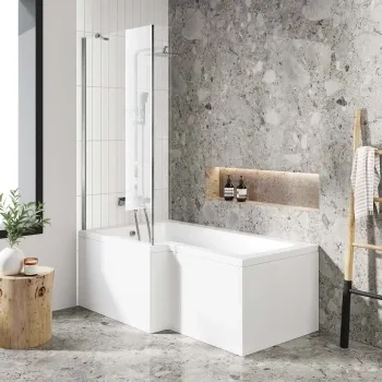 L Shaped 1500 Shower Bath & 4mm Fixed Screen - Left Handed