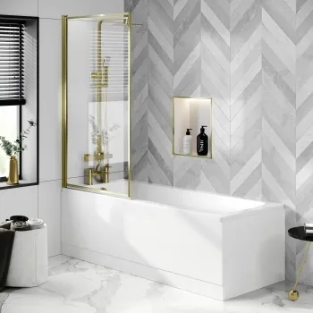 Hereford 1700x750 Square Shower Bath & 6mm Easy Clean Brushed Brass Framed Bath Screen