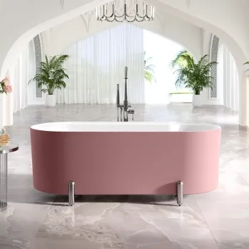 Shore 1700 Matt Pink Freestanding Bath - Chrome Feet
