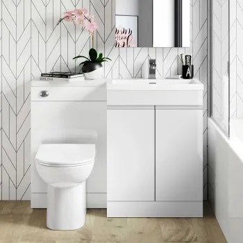 Trent Gloss White Combination Vanity Basin and Aruba Toilet 1100mm - Right Handed