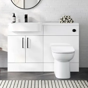Harper Gloss White Combination Vanity Basin and Aruba Toilet 1200mm - Black Accents - Left Handed