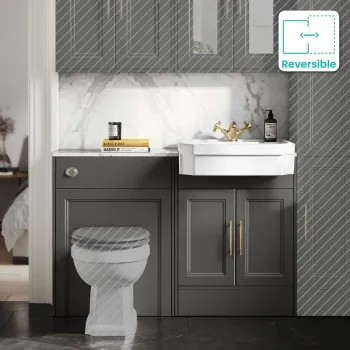 Monaco Graphite Grey Combination Vanity Traditional Basin with Marble Top 1200mm (Excludes Pan & Cistern) - Brass Knurled Handles