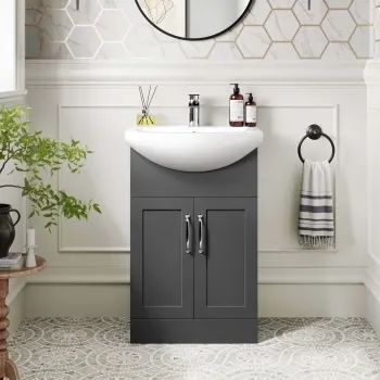 Capri Slate Grey Vanity with Semi Recessed Basin 550mm - Traditional Handles
