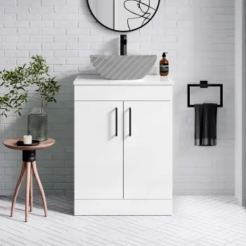 Mersey Gloss White Vanity 600mm Excludes Counter Top Basin - Black Accents