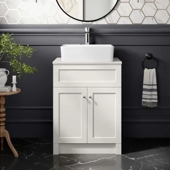 Milos Cotton White Vanity with Troy Basin 600mm - Chrome Handles