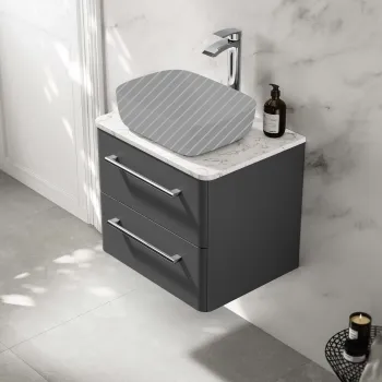 Omaha Slate Grey Wall Hung Drawer Vanity with Marble Top 600mm - Excludes Counter Top Basin