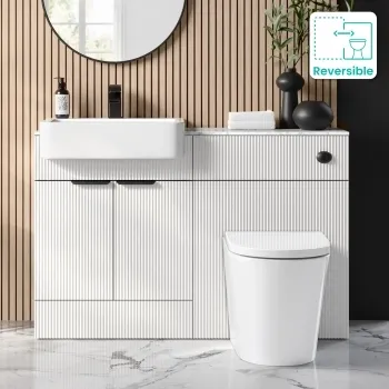 Sicily Fluted Coastal White Combination Vanity Basin with Marble Top & Boston Toilet 1200mm - Black Accents