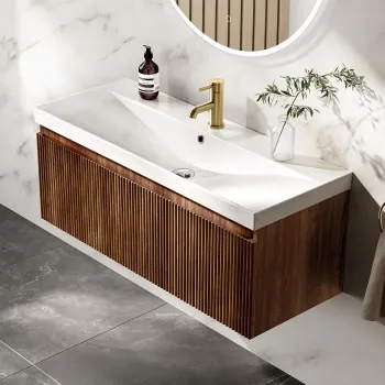 Malta Fluted Black Walnut Wall Hung Basin Drawer Vanity 1000mm