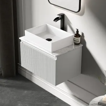 Malta Fluted Coastal White Wall Hung Drawer Vanity with Marble Top & Cody Basin 600mm