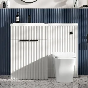 Havana Fluted Coastal White Combination Vanity Basin and Houston Toilet 1100mm - Black Accents - Left Handed