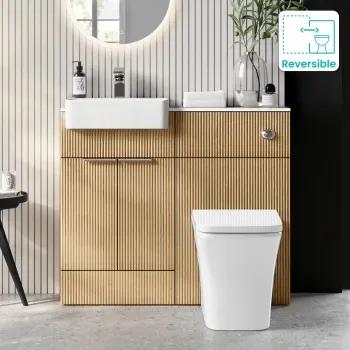 Sicily Fluted Country Oak Combination Vanity Basin with Marble Top & Houston Toilet 1000mm - Chrome Handles