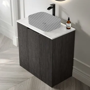 Crete Fluted Charcoal Elm Vanity with Marble Top 800mm - Excludes Counter Top Basin