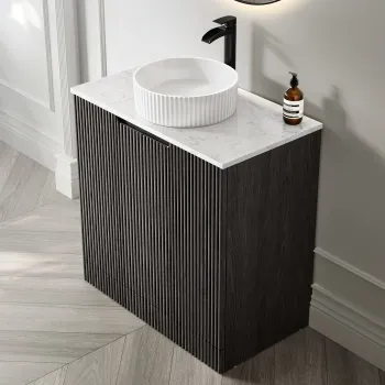 Crete Fluted Charcoal Elm Vanity with Marble Top & Nevis Basin 800mm