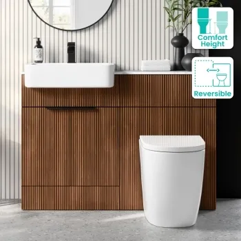 Sicily Fluted Black Walnut Combination Vanity Basin with Marble Top & Utah Comfort Height Toilet 1200mm - Black Accents