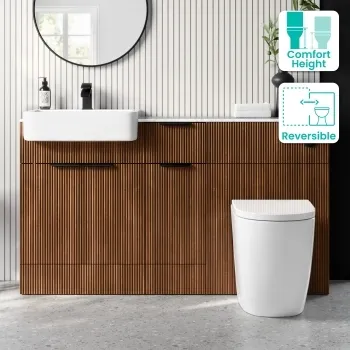 Sicily Fluted Black Walnut Combination Vanity Basin with Marble Top & Utah Comfort Height Toilet 1500mm - Black Accents