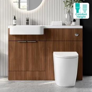 Sicily Fluted Black Walnut Combination Vanity Basin and Utah Comfort Height Toilet 1200mm - Chrome Handles - Left Handed