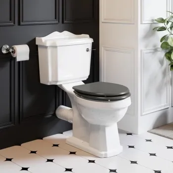 Lima Traditional Close Coupled Toilet With Graphite Grey Wooden Seat