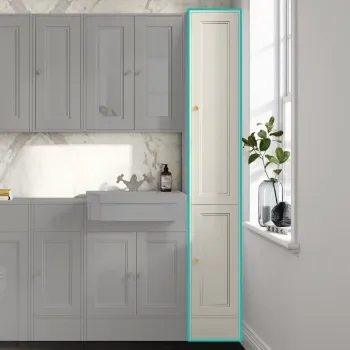 Monaco Chalk White Floor Standing Tall Cabinet Unit 300mm - Brushed Brass Accents