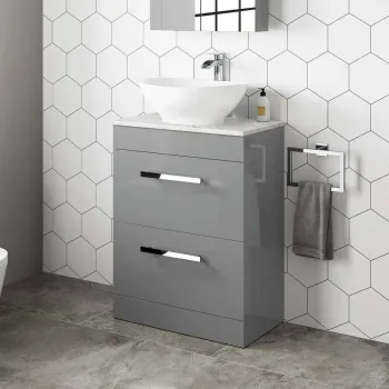 Avon Stone Grey Vanity Drawer with Marble Top & Oval Counter Top Basin 600mm
