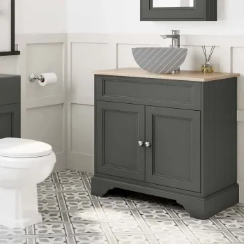 Lucia Graphite Grey Cabinet with Oak Effect Top 840mm - Excludes Counter Top Basin