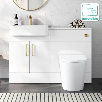 Harper Gloss White Combination Vanity Basin and Tucson Toilet 1200mm - Brushed Brass Accents
