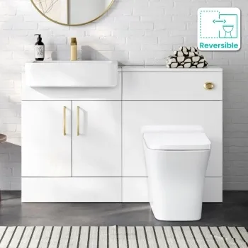 Harper Gloss White Combination Vanity Basin and Houston Toilet 1200mm - Brushed Brass Accents