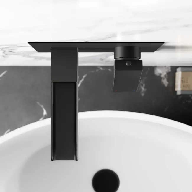 Avon Matt Black Waterfall Wall Mounted Basin Mixer Tap