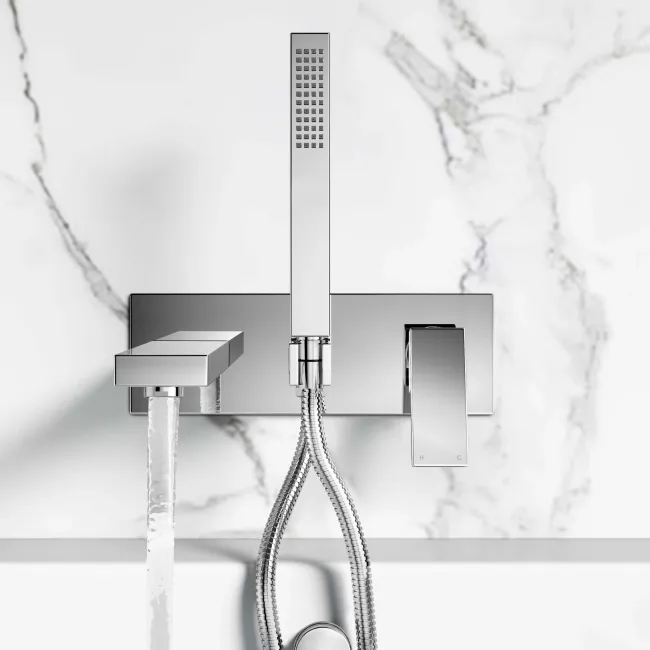 Tamar Chrome Wall Mounted Bath Mixer Tap & Handheld Shower