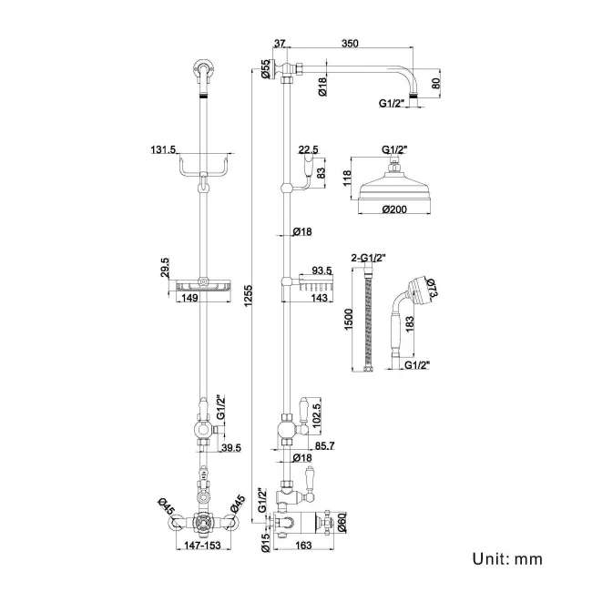 Shannon Traditional Thermostatic Shower Set with Hand Shower and Soap Dish