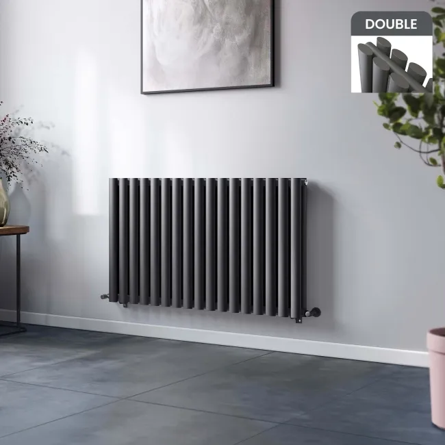 Marbella Anthracite Double Oval Panel Radiator 600x1020mm