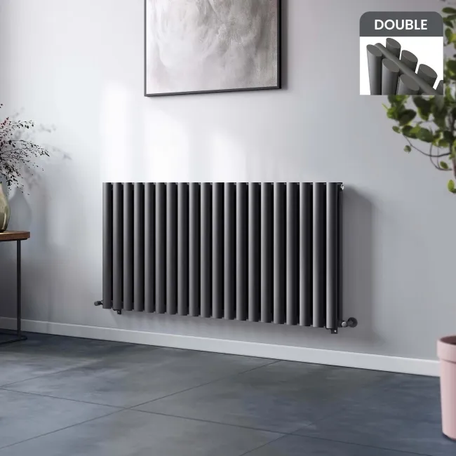 Marbella Anthracite Double Oval Panel Radiator 600x1200mm