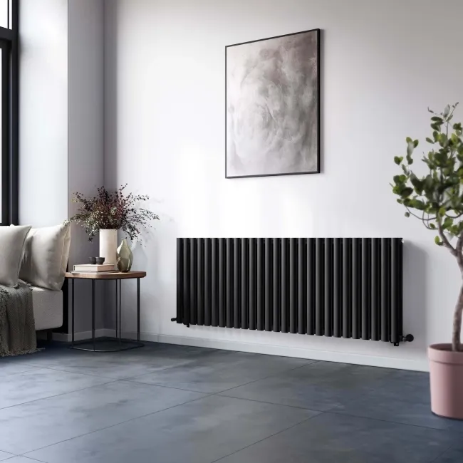 Marbella Matt Black Double Oval Panel Radiator 600x1620mm