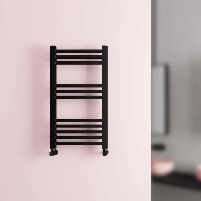 Valetta Matt Black Square Heated Towel Rail 800x450mm