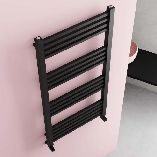 Valetta Matt Black Square Heated Towel Rail 1200x600mm