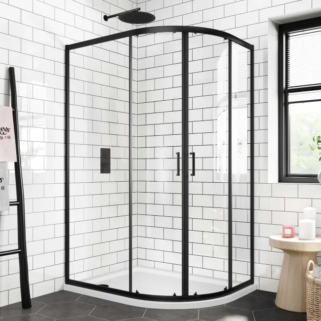 London Matt Black 6mm Offset Quadrant Shower Enclosure 1200x900mm