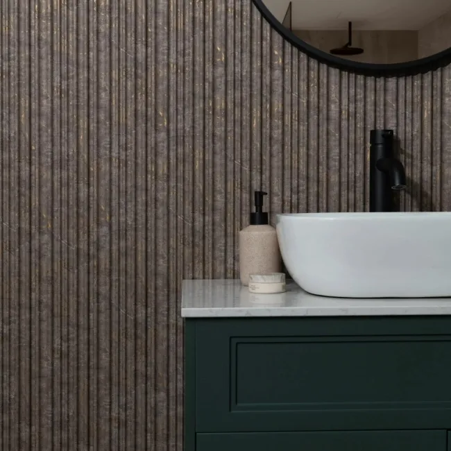 Trepanel Aqua 3D® Waterproof Medium Grey/Gold Marble Effect Grooved Wall Panel 3 Pack ( Covers 0.87 SQM)