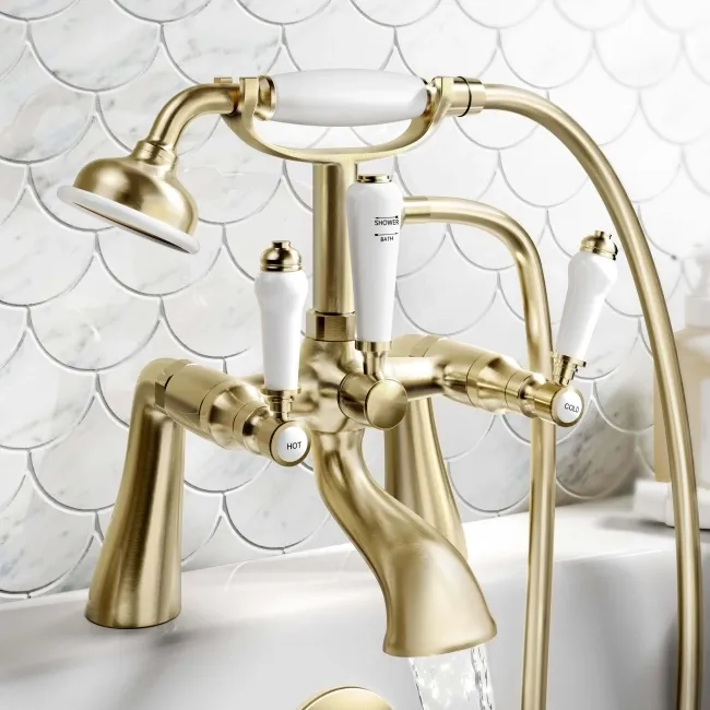Cherwell Traditional Brushed Brass Basin & Bath Mixer Tap Set