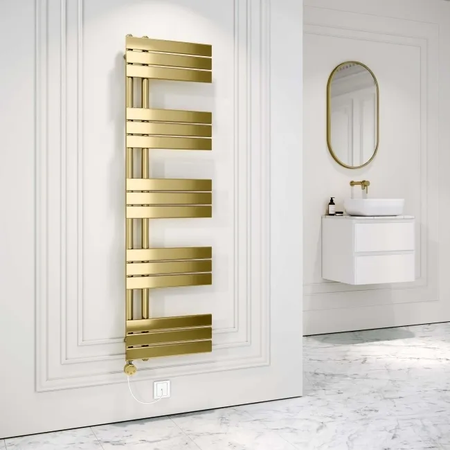 Seville Electric Brushed Brass Designer Flat Panel Heated Towel Rail 1600x450mm
