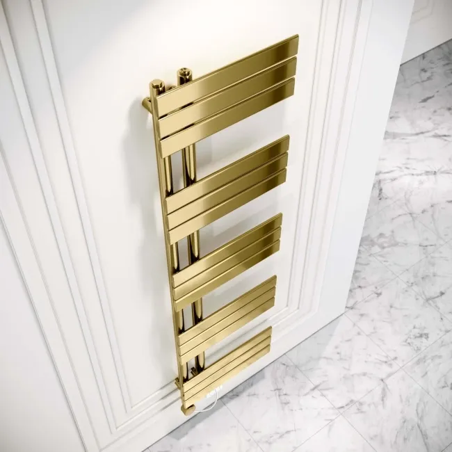 Seville Electric Brushed Brass Designer Flat Panel Heated Towel Rail 1600x450mm