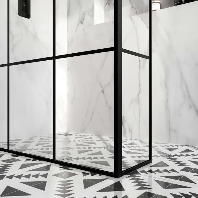 Munich Matt Black Grid 8mm Wet Room Shower Glass 1200mm & 250mm Return Panel