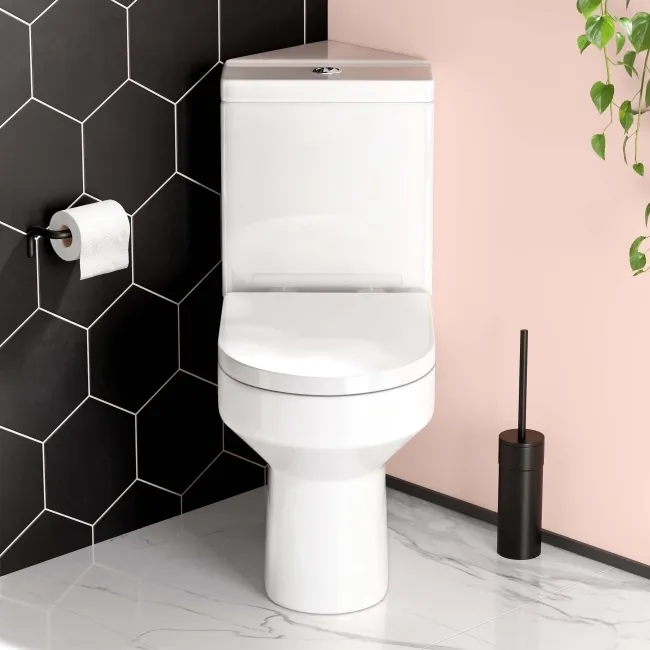 Denver Rimless Close Coupled Corner Toilet With Soft Close Seat
