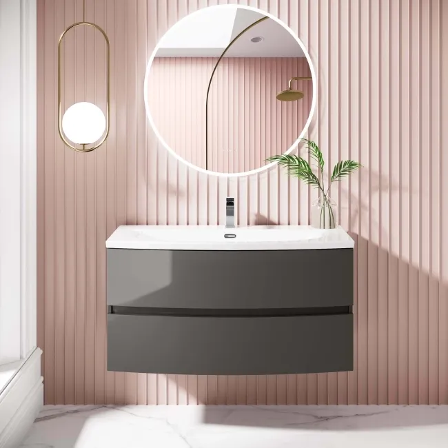 Bali Tungsten Grey Wall Hung Basin Drawer Vanity 1000mm