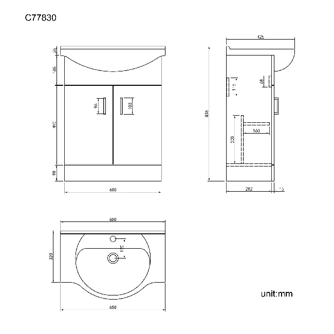 Quartz Stone Grey with Semi Recessed Basin 650mm - Black Accents